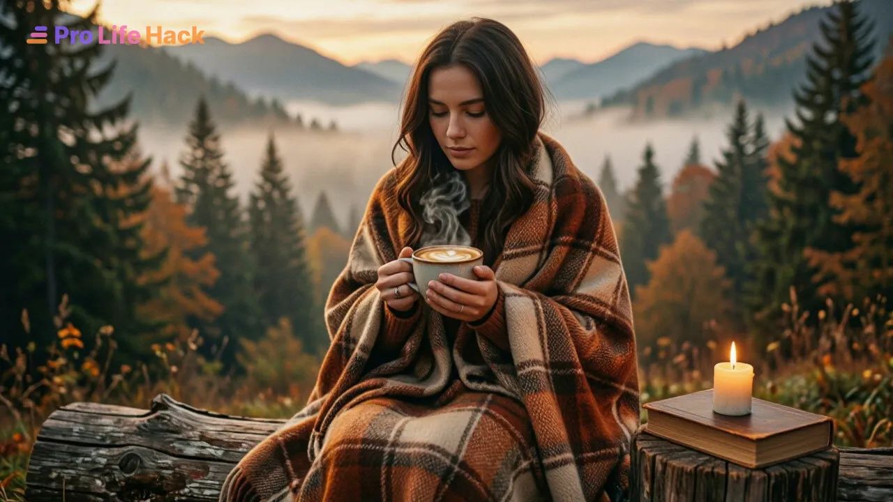 Девушка в горах с чашкой кофе